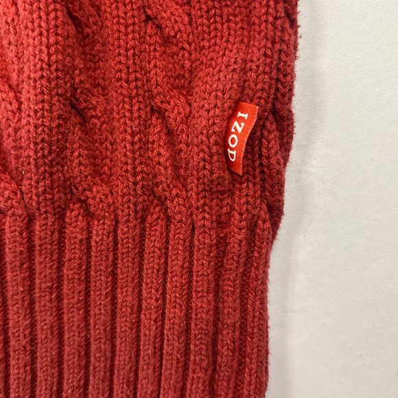 IZOD Men's Red Cable Knit Quarter Zip Mock Neck Pullover Sweater Med Fisherman - Picture 10 of 15